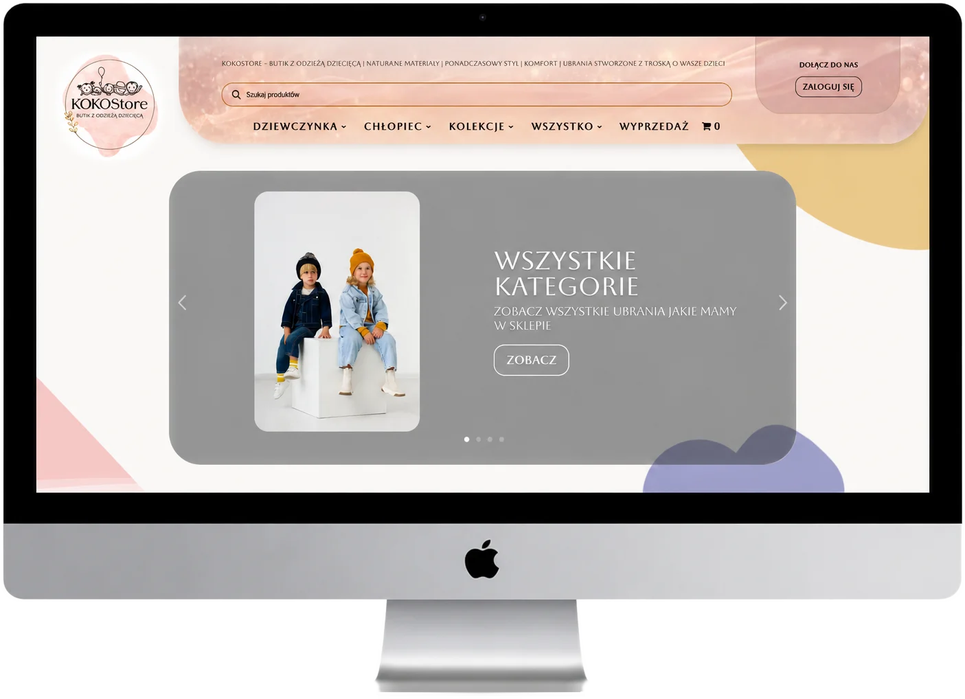 Mockup realizacji sklepu internetowego kokostore.pl