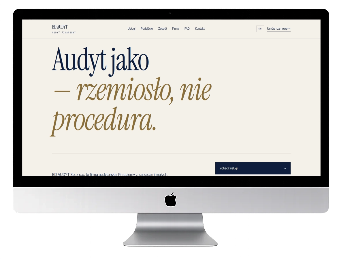 Mockup strony bdaudyt.pl — audyt agent-readiness